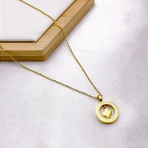 COLAR AÇO INOXIDÁVEL 45CM PINGENTE TREVO - DOURADO