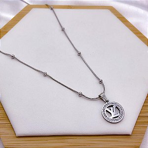 COLAR AÇO INOXIDÁVEL 45CM BOLINHAS PINGENTE INSPIRE-SE STRASS - PRATEADO