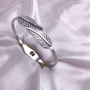 BRACELETE AÇO INOXIDÁVEL FOLHAS - PRATEADO