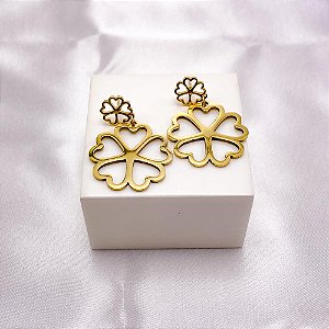 BRINCO AÇO INOXIDÁVEL TREVO - DOURADO