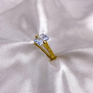 ANEL AÇO INOXIDÁVEL PEDRA CRISTAL  - DOURADO