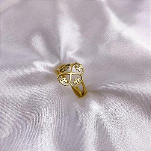 ANEL AÇO INOXIDÁVEL CORAÇÕES ARABESCOS - DOURADO