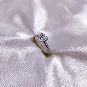 ANEL AÇO INOXIDÁVEL CORAÇÃO STRASS  - PRATEADO