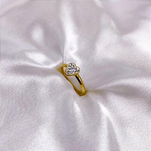 ANEL AÇO INOXIDÁVEL CORAÇÃO STRASS  - DOURADO