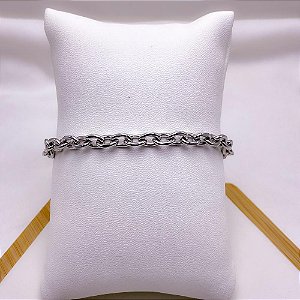 PULSEIRA AÇO INOXIDÁVEL 20CM ELO CADEADO  REDONDO 1.6MM - PRATEADA