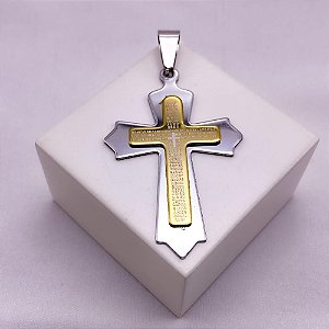 PINGENTE AÇO INOXIDÁVEL CRUCIFIXO ORAÇÃO PAI NOSSO - DUO COLORS