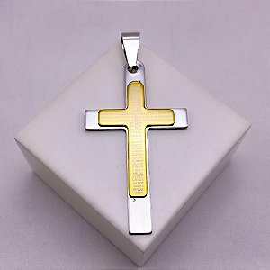 PINGENTE AÇO INOXIDÁVEL CRUCIFIXO ORAÇÃO PAI NOSSO - DUO COLORS