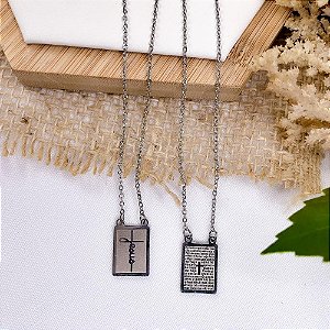 ESCAPULÁRIO DE AÇO INOX 50 CM  JESUS  PAI NOSSO - PRATEADO