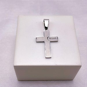 PINGENTE AÇO INOXIDÁVEL CRUCIFIXO JESUS - PRATEADO