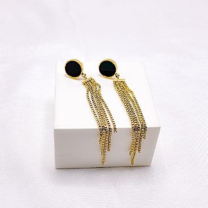 BRINCO AÇO INOXIDÁVEL PRETO PINGENTE CORRENTES - DOURADO