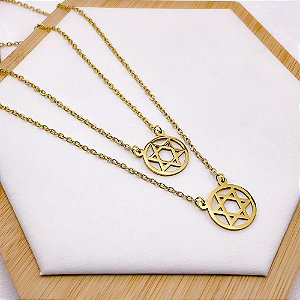 ESCAPULÁRIO AÇO INOX 50CM ESTRELA DE DAVI VAZADA - DOURADO
