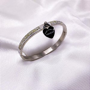 BRACELETE AÇO INOXIDÁVEL CRAVEJADO STRASS - PRATEADO