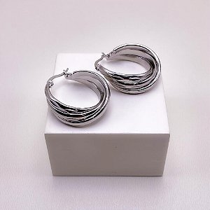 BRINCO ARGOLA AÇO INOXIDÁVEL 3 FIOS COM DETALHES - PRATEADO