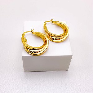 BRINCO ARGOLA AÇO INOXIDÁVEL 3 FIOS - DOURADO
