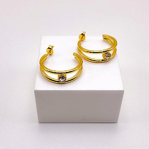 BRINCO AÇO INOXIDÁVEL 2 FIOS PEDRA CRISTAL - DOURADO