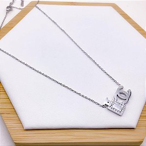 COLAR AÇO INOXIDÁVEL 45 CM INSPIRE-SE PINGENTE CRAVEJADO CRISTAL - PRATEADO