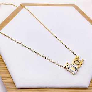 COLAR AÇO INOXIDÁVEL 45 CM INSPIRE-SE PINGENTE CRAVEJADO CRISTAL - DOURADO