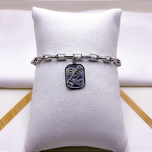 PULSEIRA  AÇO INOX TIJOLINHO PINGENTE JESUS - PRATEADA