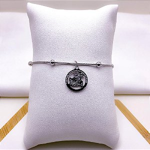 PULSEIRA  AÇO INOX BOLINHAS PINGENTE SÃO JORGE - PRATEADA