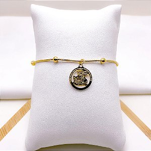 PULSEIRA  AÇO INOX BOLINHAS PINGENTE SÃO JORGE - DOURADA