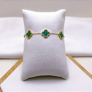 PULSEIRA AÇO INOX DOURADA - TREVO VERDE