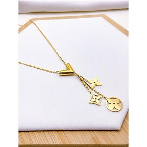 COLAR AÇO INOXIDÁVEL 45 CM PINGENTE TREVO - DOURADO