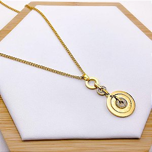 COLAR AÇO INOXIDÁVEL 45 CM PINGENTE MEDALHA INSPIRE-SE - DOURADO