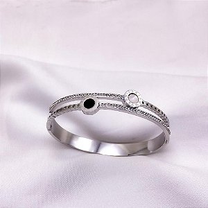 BRACELETE AÇO INOXIDÁVEL PEROLADO E PRETO - PRATEADO