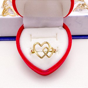 ANEL DE AÇO INOXIDÁVEL CORAÇÕES ENTRELAÇADOS - DOURADO