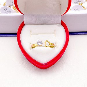 ANEL DE AÇO INOXIDÁVEL CORAÇÃO E PEDRA CRISTAL - DOURADO