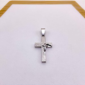 PINGENTE AÇO INOXIDÁVEL CRUCIFIXO PAI NOSSO - PRATEADO