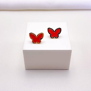 BRINCO AÇO INOXIDÁVEL BORBOLETA DOURADO - VERMELHO