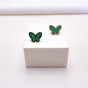 BRINCO AÇO INOXIDÁVEL BORBOLETA DOURADO - VERDE