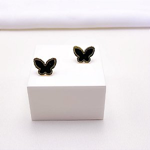 BRINCO AÇO INOXIDÁVEL BORBOLETA DOURADO - PRETO