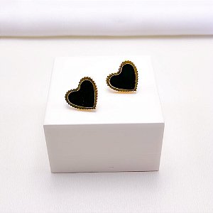BRINCO AÇO INOXIDÁVEL CORAÇÃO DOURADO - PRETO