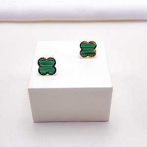 BRINCO AÇO INOXIDÁVEL TREVO DOURADO - VERDE