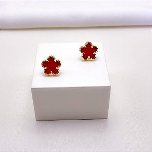 BRINCO AÇO INOXIDÁVEL FLOR DOURADO - VERMELHO