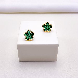 BRINCO AÇO INOXIDÁVEL FLOR DOURADO - VERDE