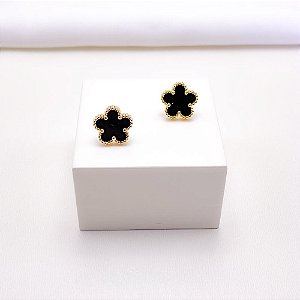 BRINCO AÇO INOXIDÁVEL FLOR DOURADO - PRETO