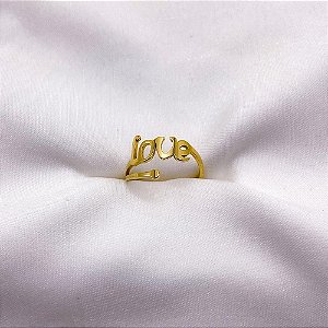 ANEL DE AÇO INOXIDÁVEL LOVE - DOURADO
