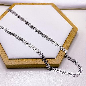 COLAR AÇO INOX 45 CM  FOLHAS - PRATEADO