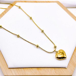 COLAR AÇO INOX 45 CM PINGENTE CORAÇÃO - DOURADO