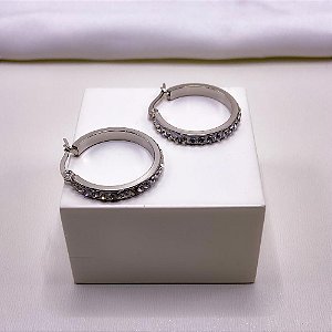 BRINCO AÇO INOXIDÁVEL ARGOLA 2,5MM STRASS - PRATEADO