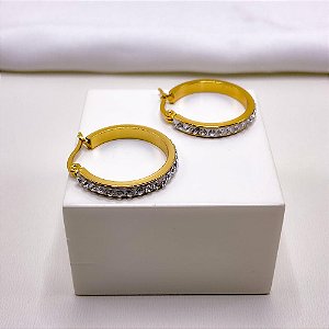 BRINCO AÇO INOXIDÁVEL ARGOLA 2,5MM STRASS - DOURADO