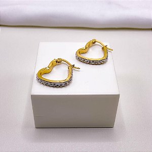 BRINCO AÇO INOXIDÁVEL CORAÇÃO STRASS - DOURADO