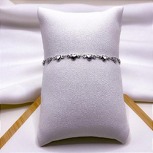 PULSEIRA AÇO INOXIDÁVEL CORAÇÕES - PRATEADA
