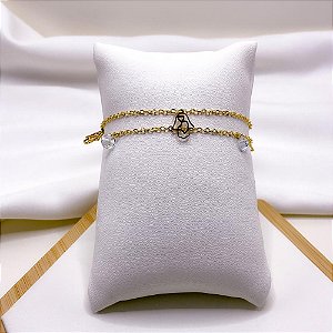 PULSEIRA AÇO INOXIDÁVEL DUPLA MÃO E PONTO DE LUZ - DOURADA