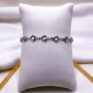 PULSEIRA AÇO INOXIDÁVEL CORAÇÃO CRISTAL - PRATEADA