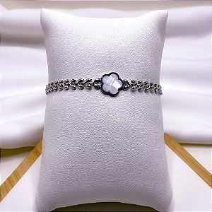 PULSEIRA AÇO INOXIDÁVEL FOLHAS FLOR PEROLADA - PRATEADA