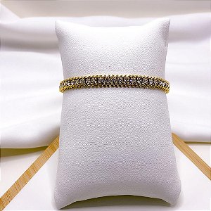PULSEIRA AÇO INOXIDÁVEL RIVIERA CRISTAL - DOURADA